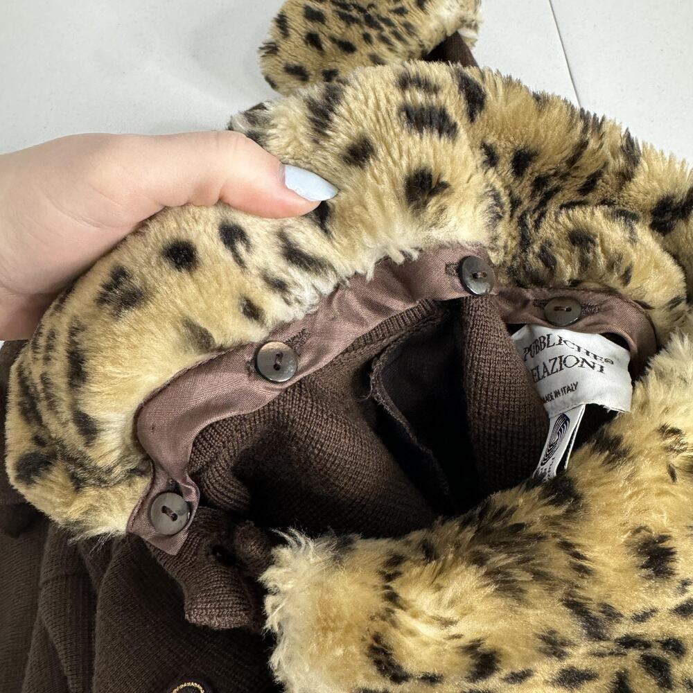 Vintage Pubbliche Relazioni Jacket Women Medium Wool Leopard Faux Fur Trim Retro - Picture 9 of 14